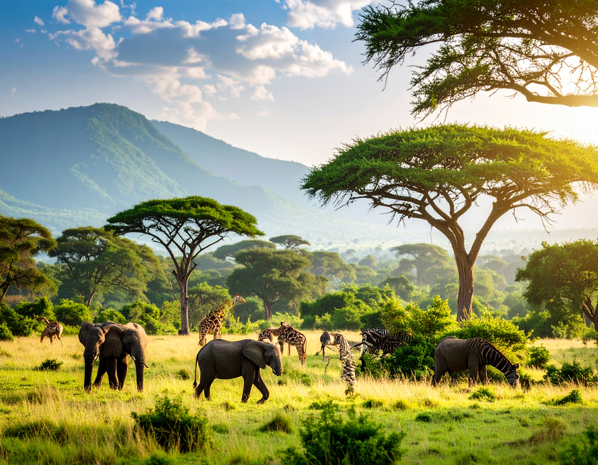 Firefly_緑の森と動物たちが共存するサファリ風風景__ 137302