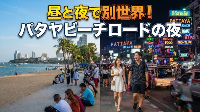 パタヤのビーチ沿い、夜になると昼と別の街になる理由|ネオン・屋台・バービアの夜を歩く パタヤのビーチ沿い、夜になると昼と別の街になる理由|ネオン・屋台・バービアの夜を歩く