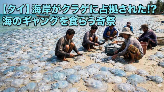 【タイ】海岸がクラゲに占拠された!? 海のギャングを美味しくいただく「クラゲ祭り」の光景が異次元